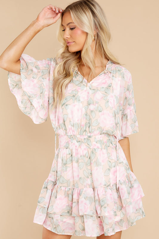 Delighted Feeling Peach Floral Print Dress