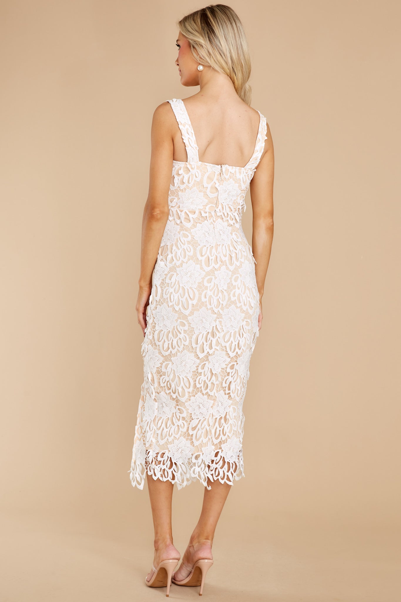 Own The Room Ivory Lace Midi Dress