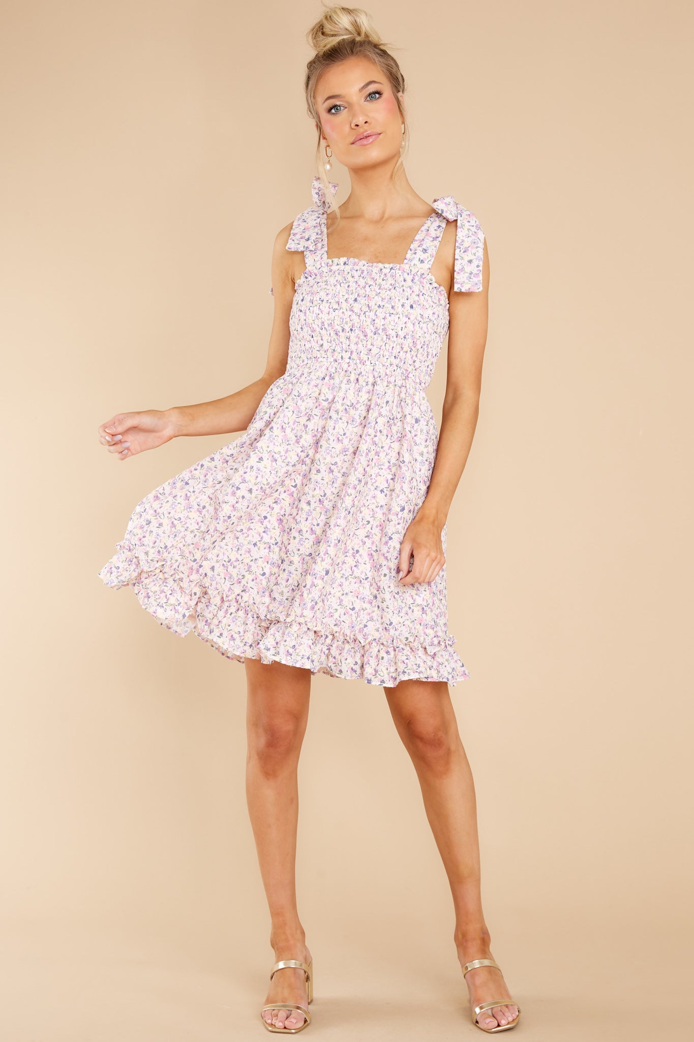 Whispering Winds Lavender Floral Print Dress