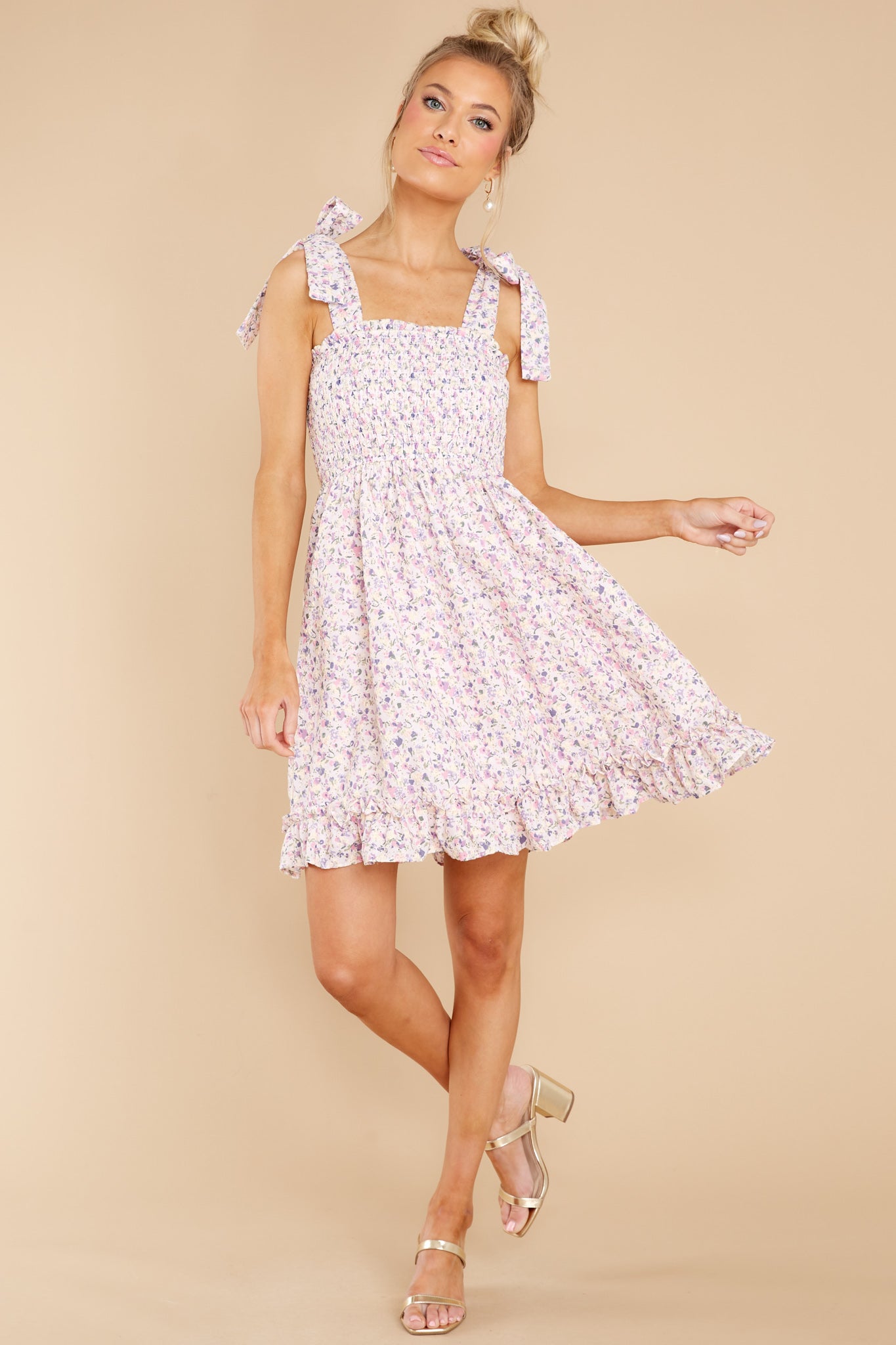 Whispering Winds Lavender Floral Print Dress