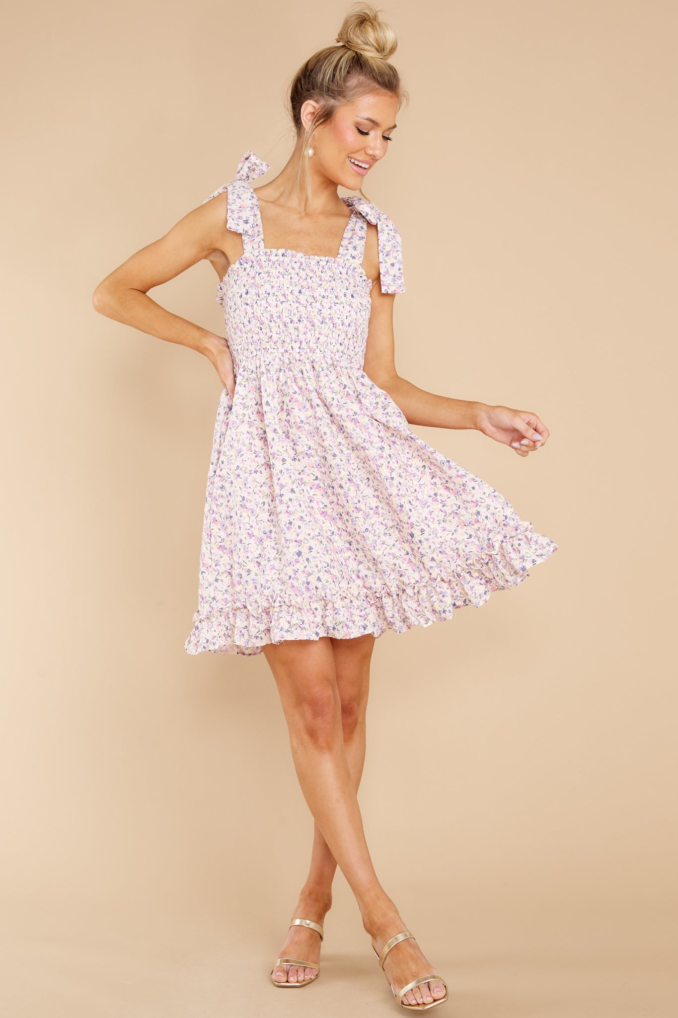 Whispering Winds Lavender Floral Print Dress