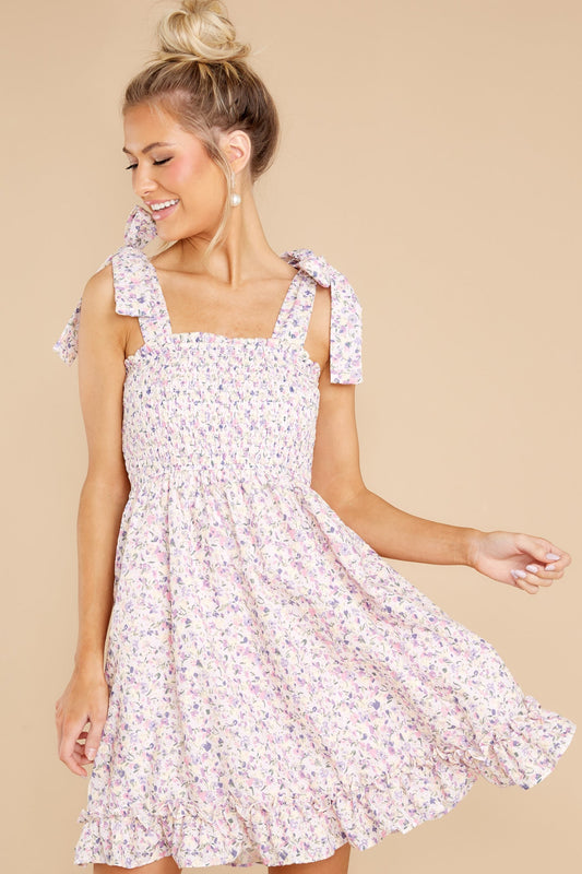 Whispering Winds Lavender Floral Print Dress