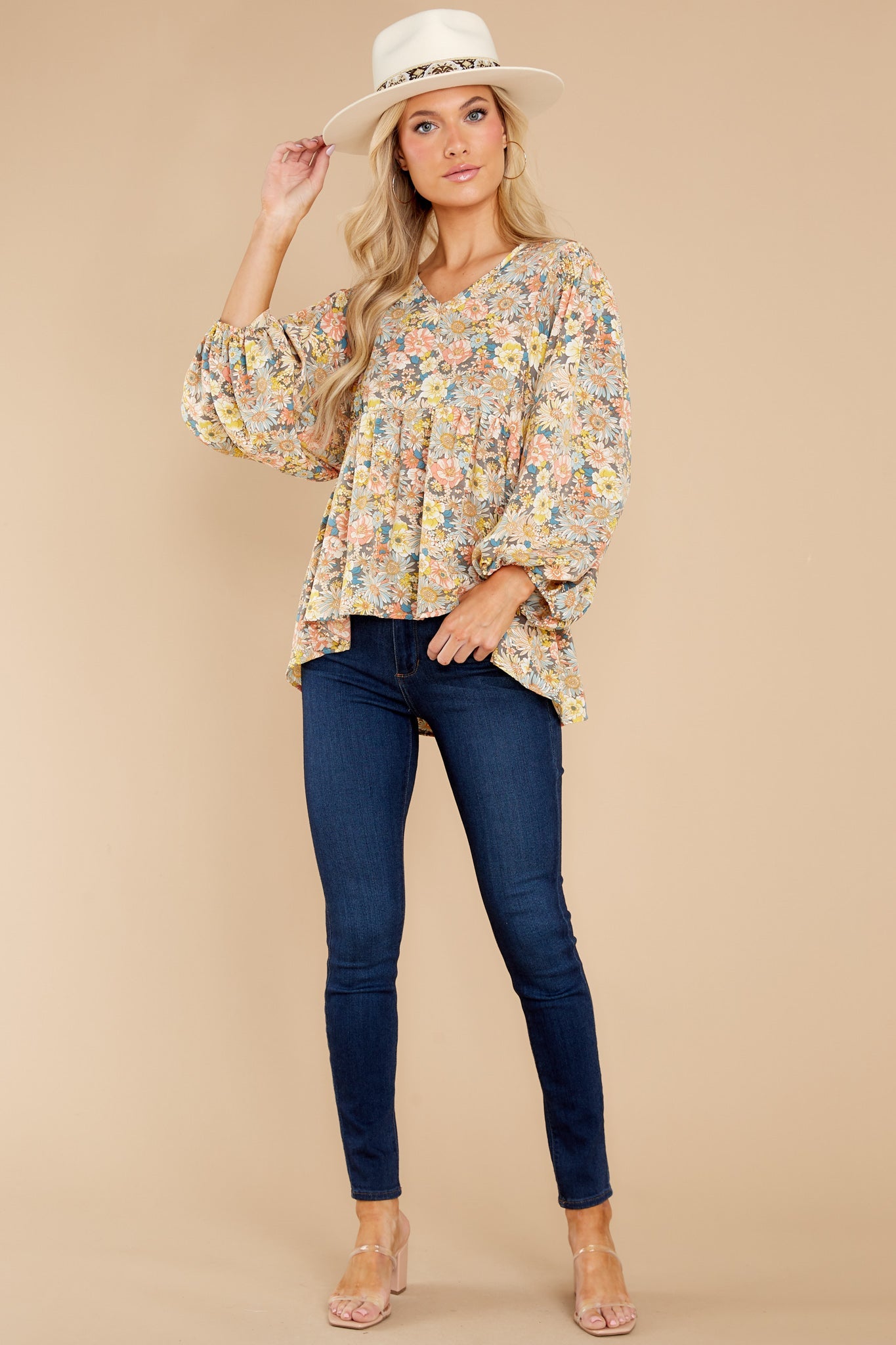 Rain Or Shine Ivory Multi Floral Print Top