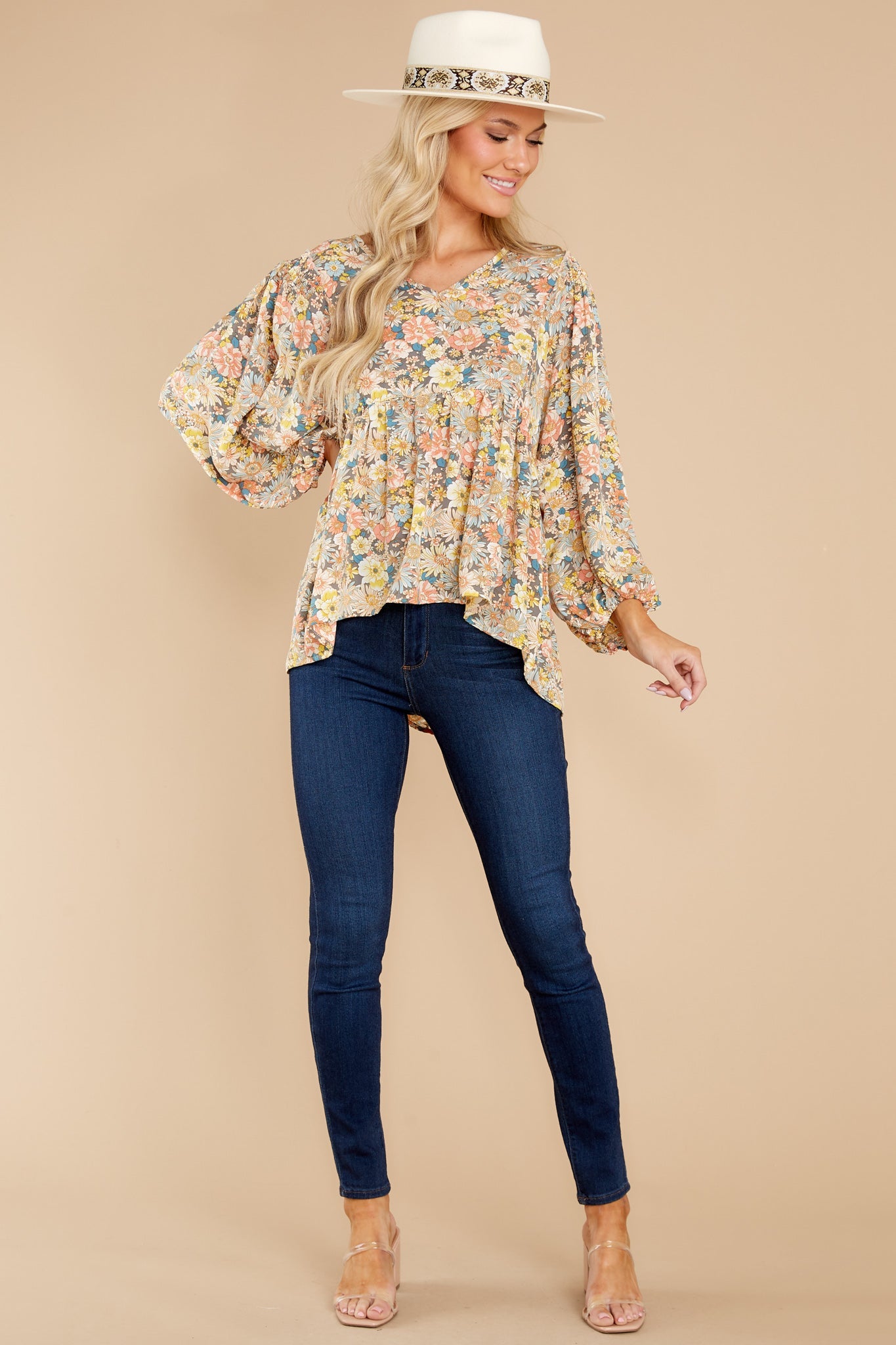 Rain Or Shine Ivory Multi Floral Print Top