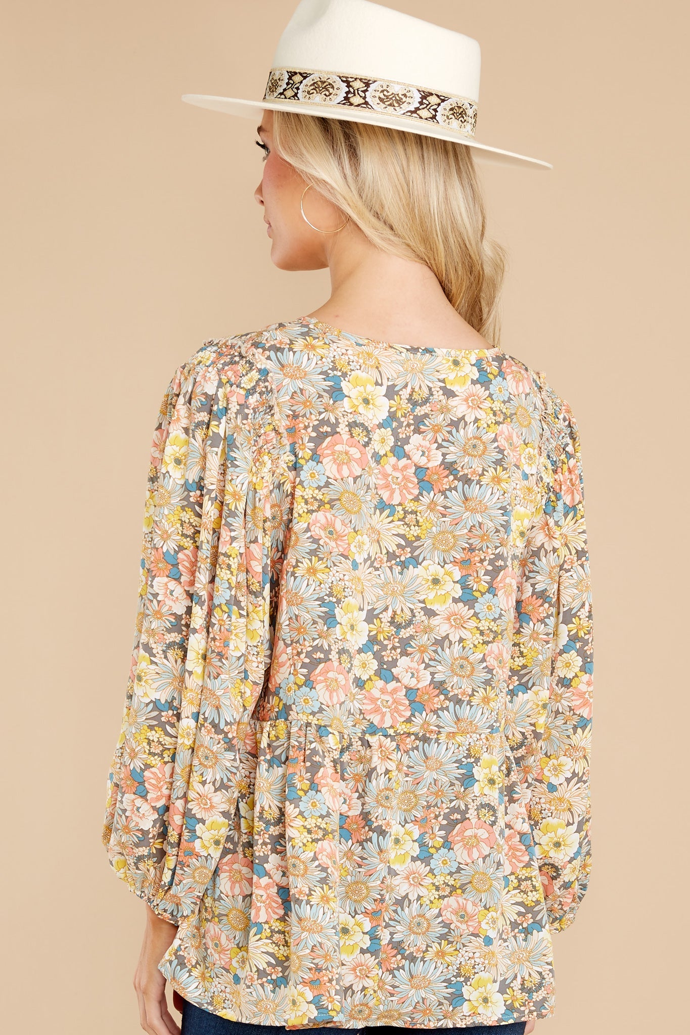 Rain Or Shine Ivory Multi Floral Print Top