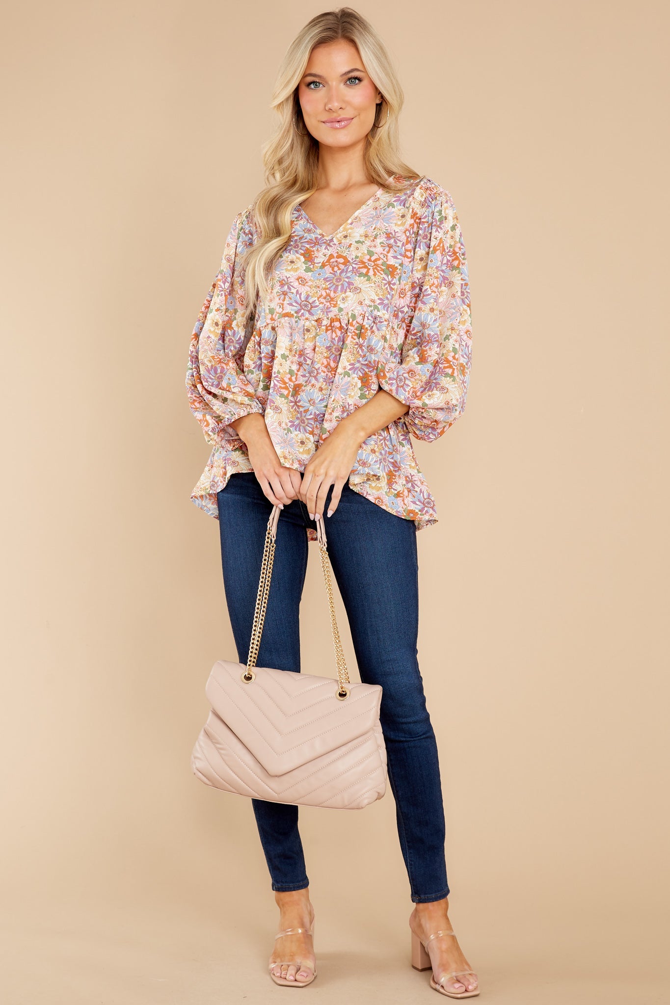 Rain Or Shine Mauve Multi Floral Print Top