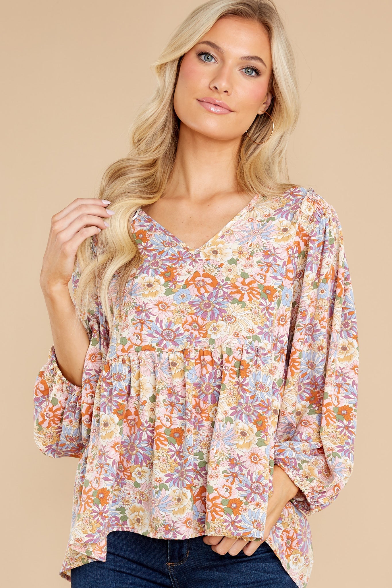 Rain Or Shine Mauve Multi Floral Print Top