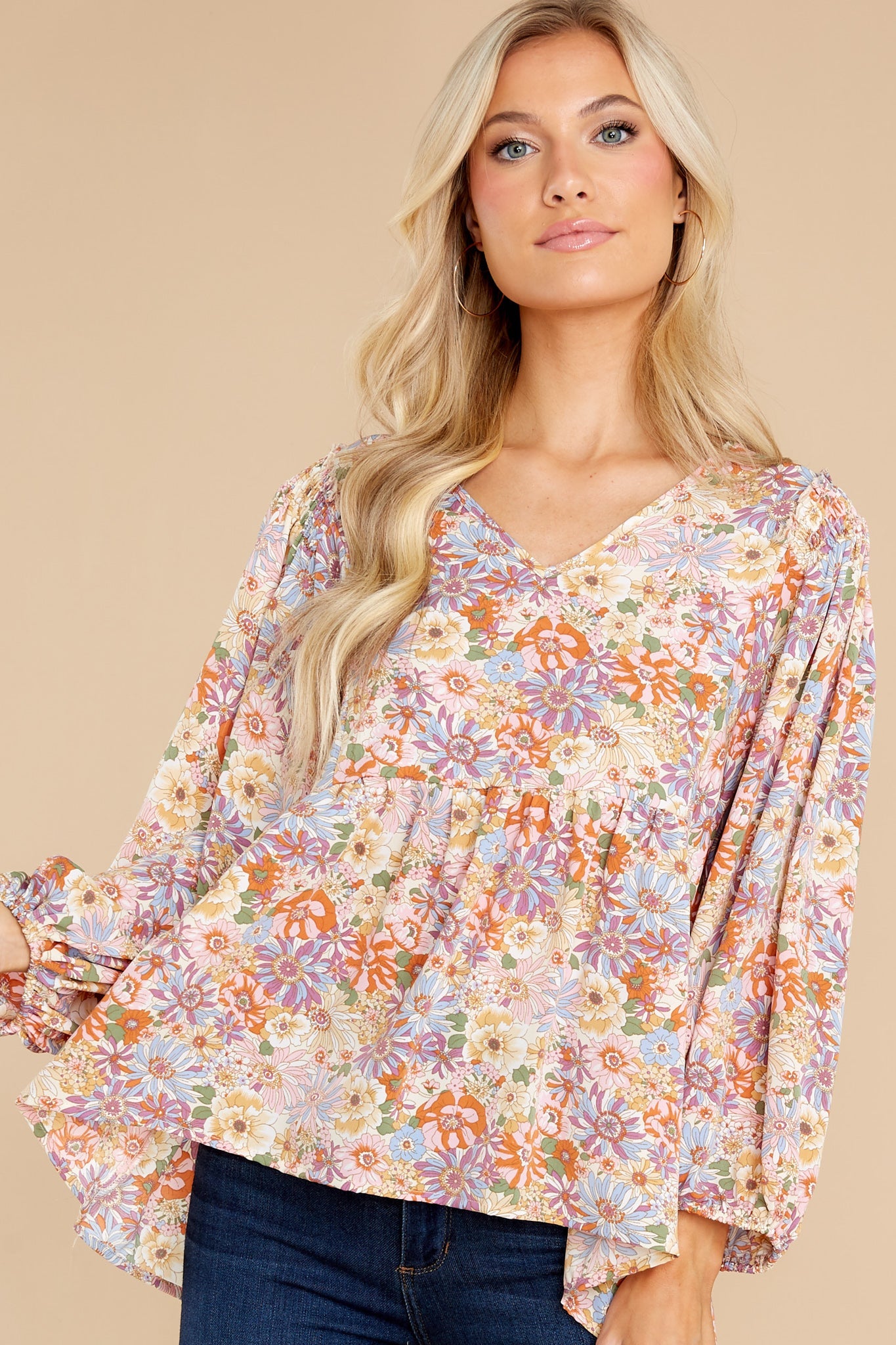 Rain Or Shine Mauve Multi Floral Print Top