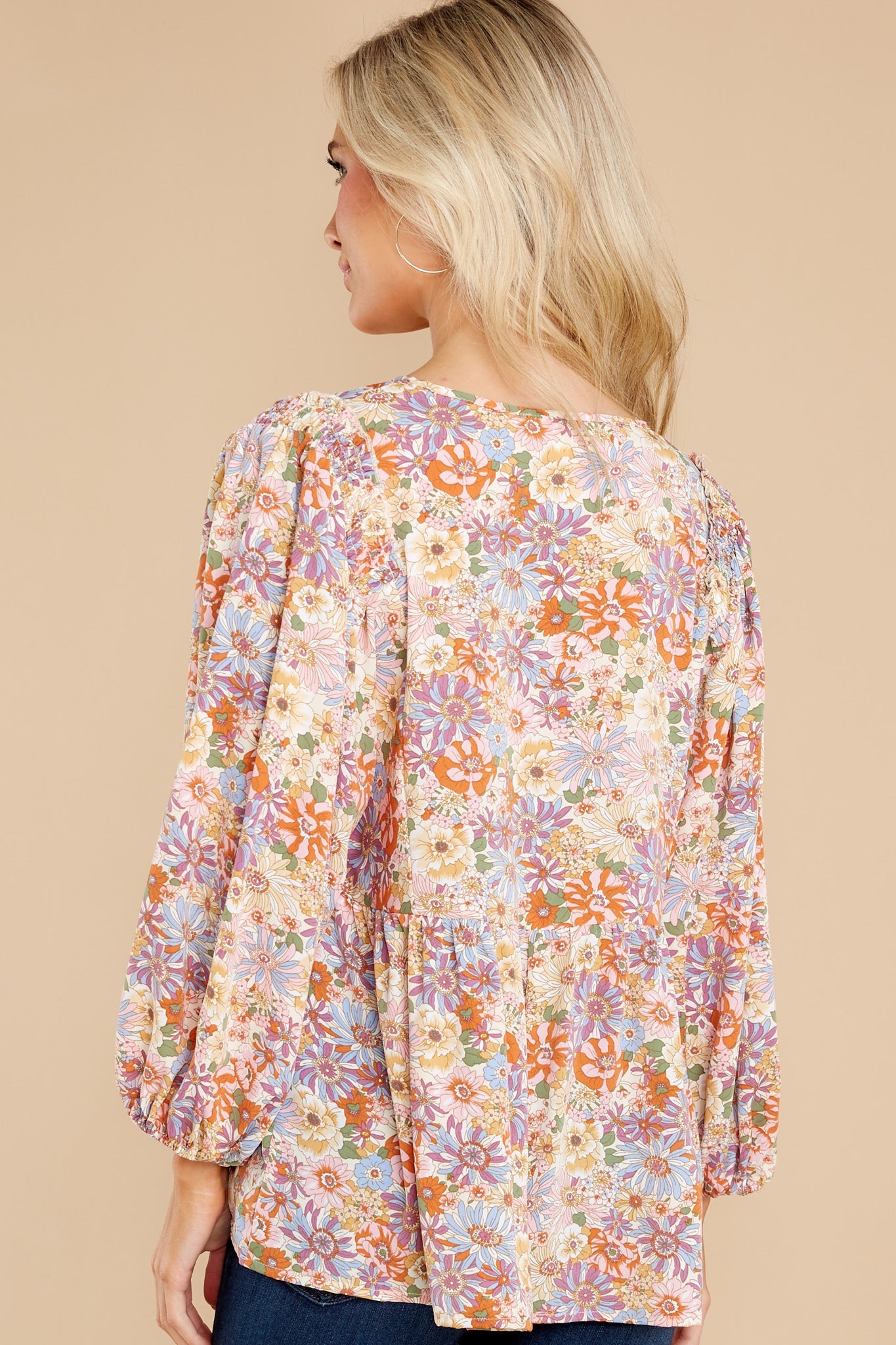 Rain Or Shine Mauve Multi Floral Print Top