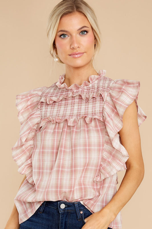 Seeking Romance Rose Pink Plaid Top