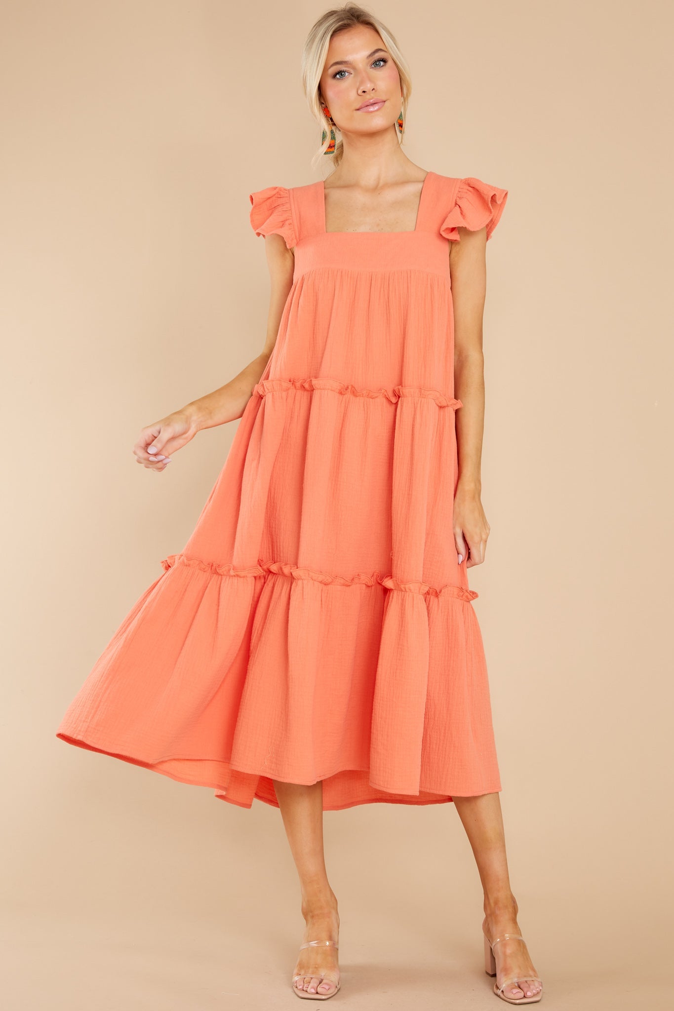 Let The Sun Beam Orange Midi Dress