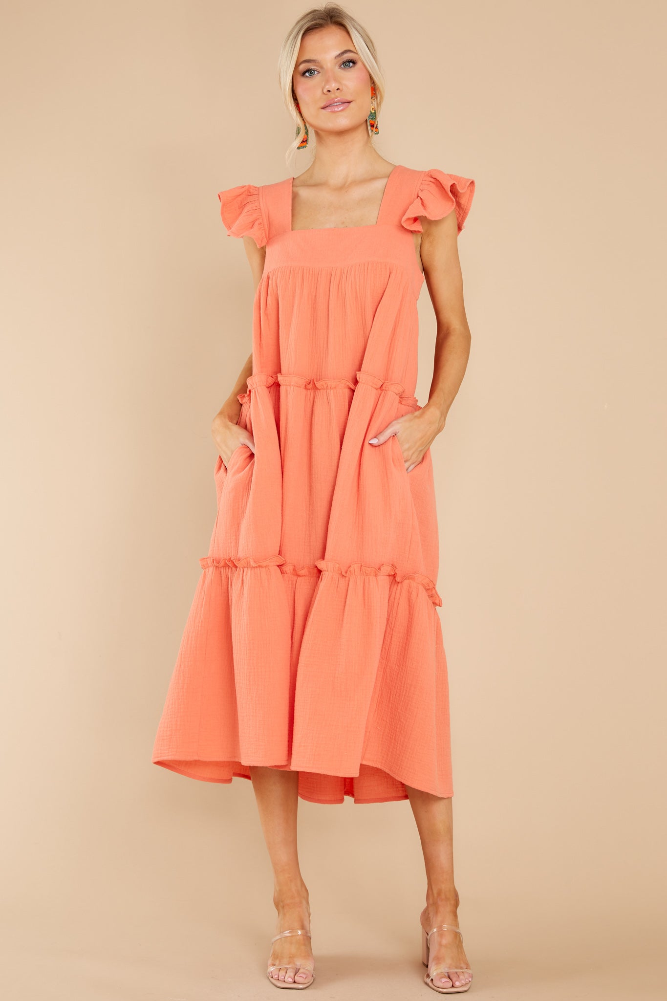 Let The Sun Beam Orange Midi Dress