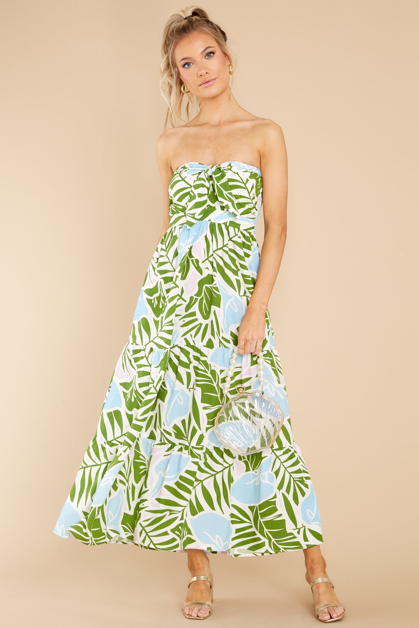 Summer Breeze Green Multi Tropical Print Midi Dress