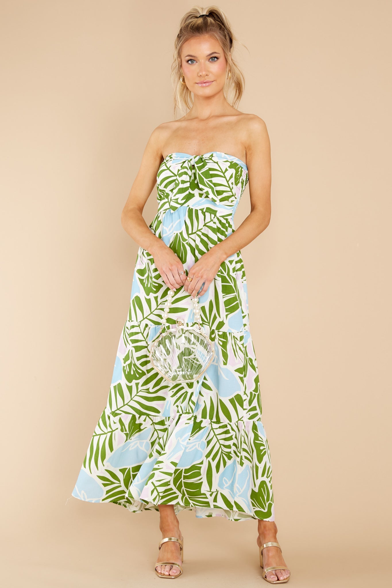 Summer Breeze Green Multi Tropical Print Midi Dress