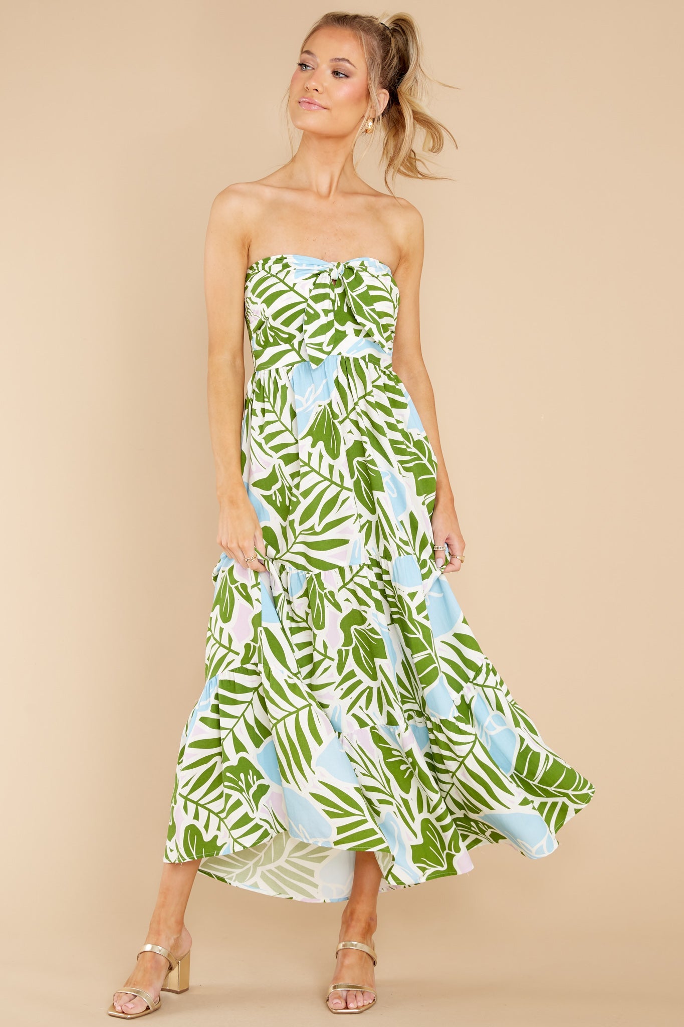 Summer Breeze Green Multi Tropical Print Midi Dress