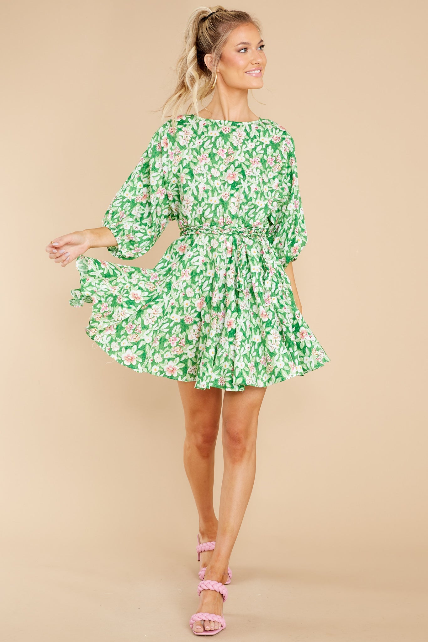 Nature's Glory Green Floral Print Dress