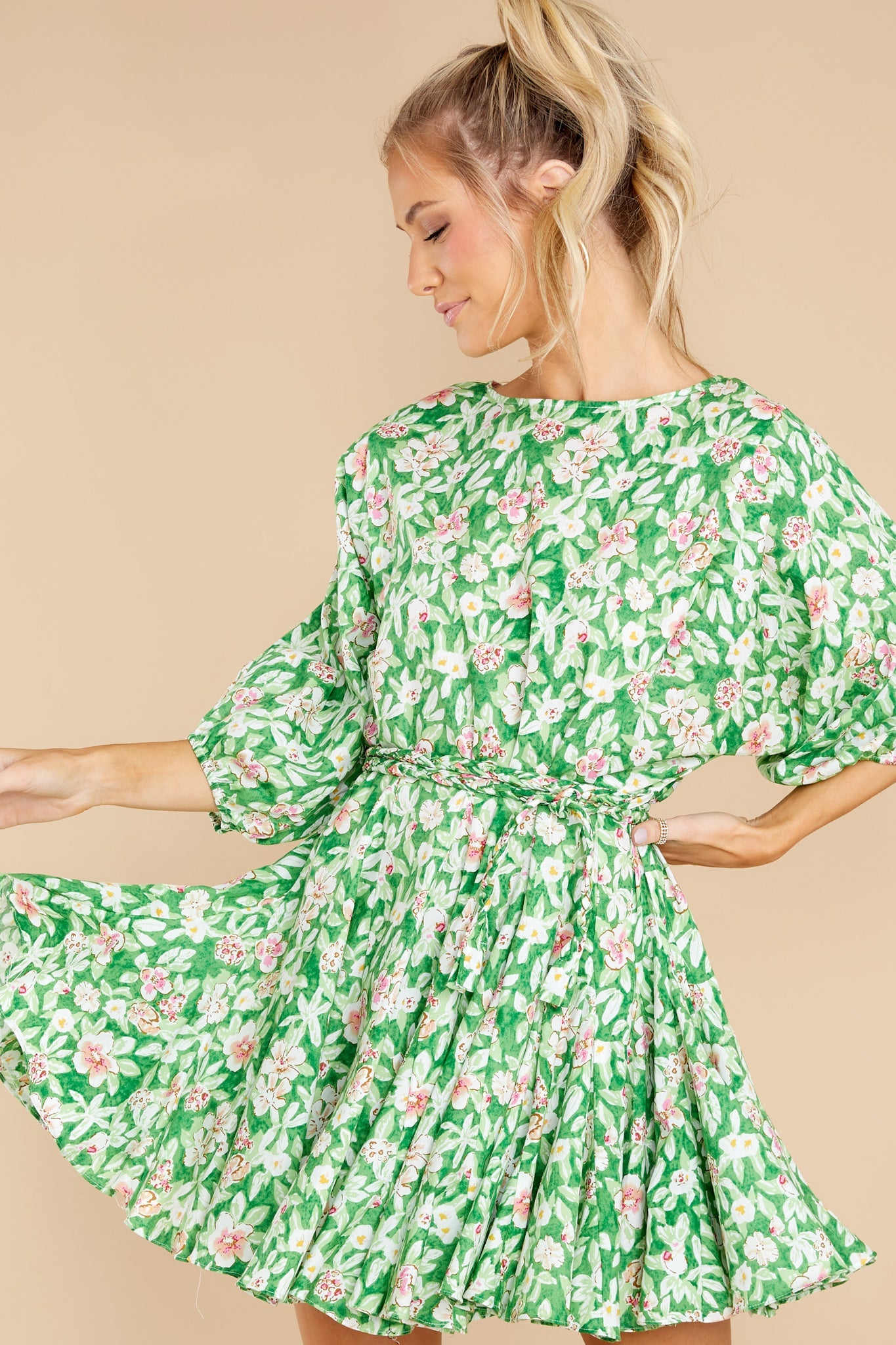 Nature's Glory Green Floral Print Dress