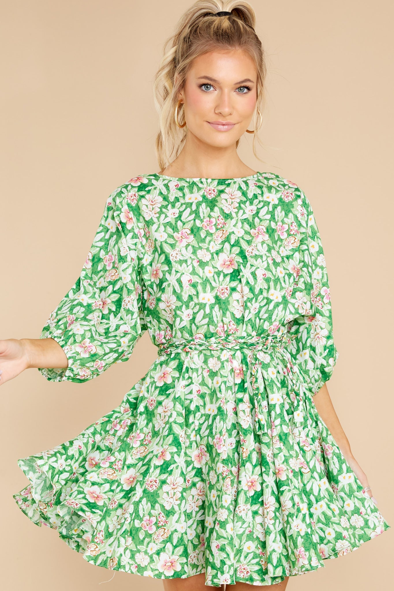 Nature's Glory Green Floral Print Dress
