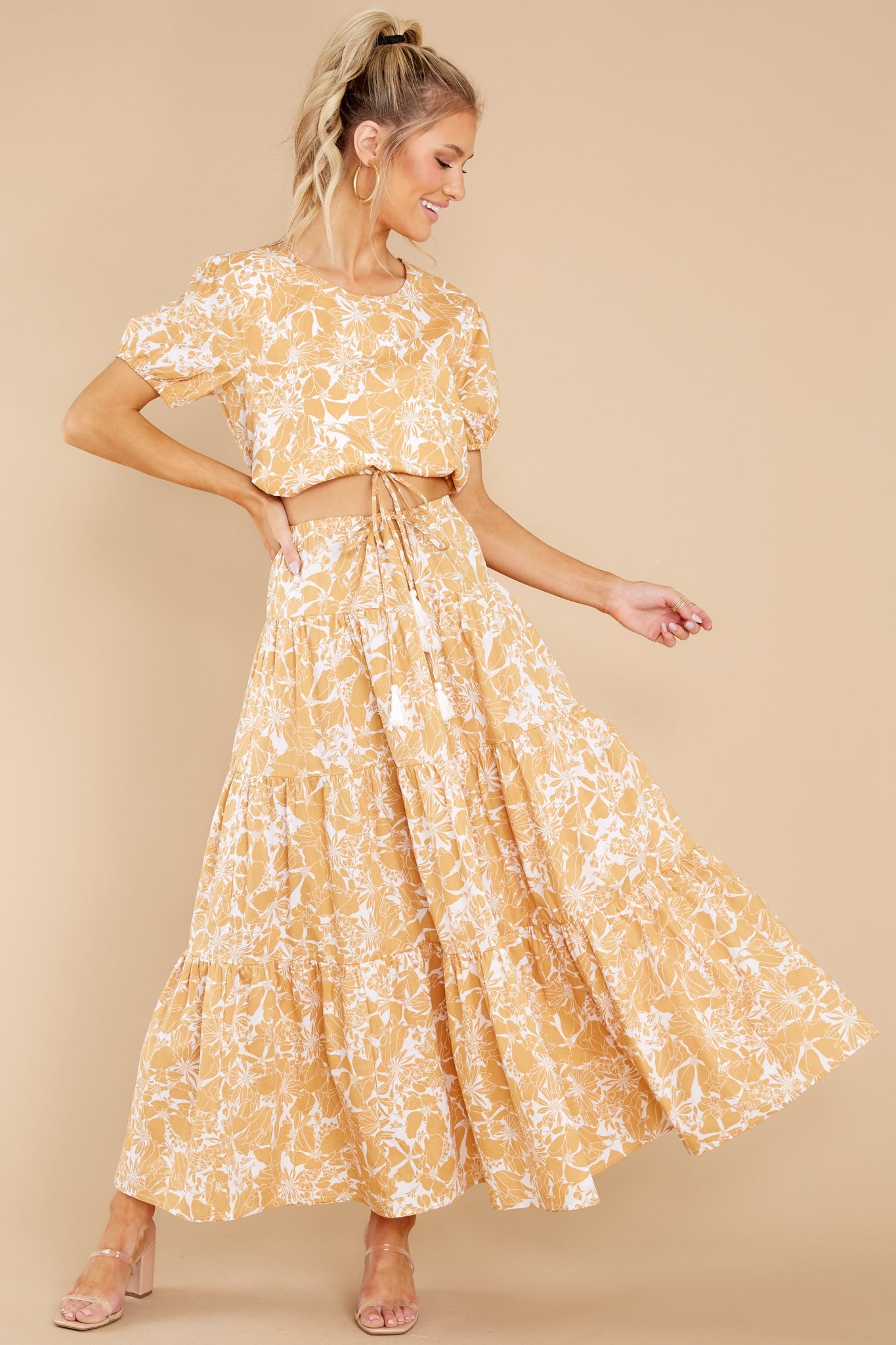 You're In Luck White And Yellow Floral Print Skirt