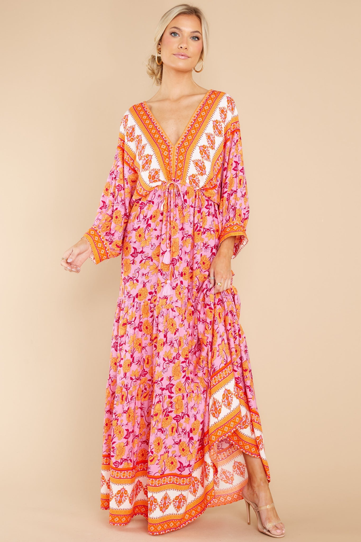 Growing Closer Pink And Orange Floral Maxi Dress