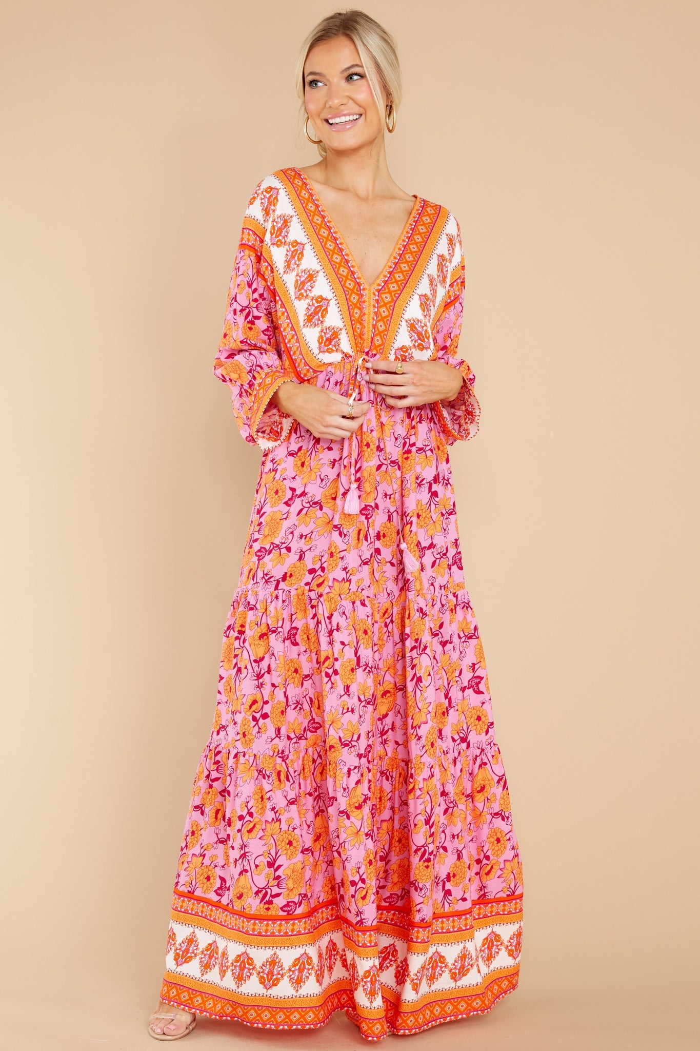 Growing Closer Pink And Orange Floral Maxi Dress