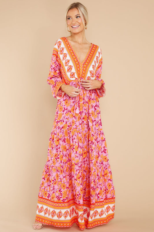 Growing Closer Pink And Orange Floral Maxi Dress
