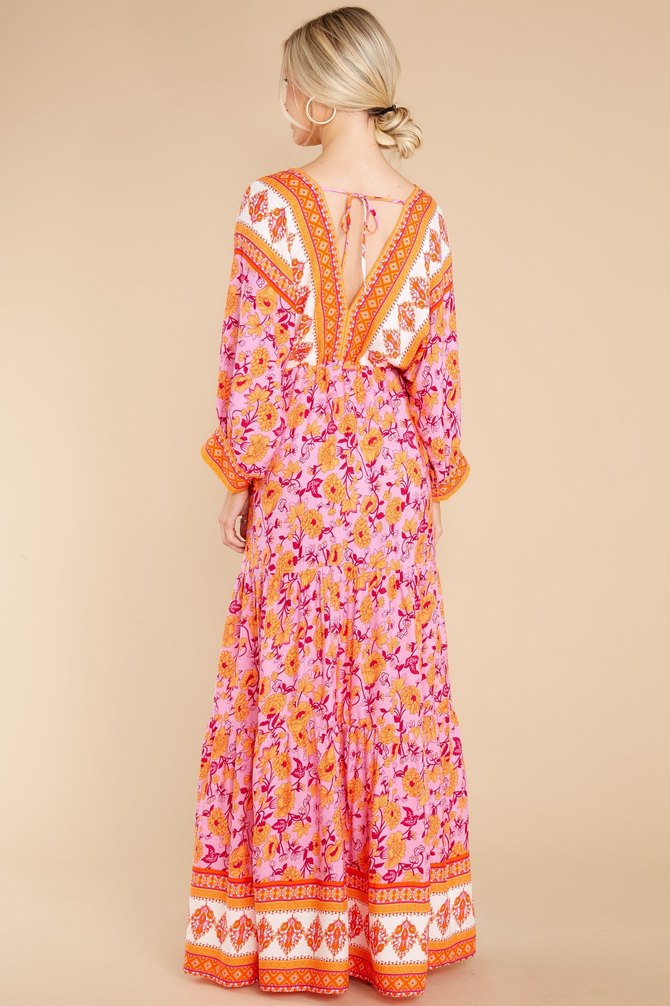 Growing Closer Pink And Orange Floral Maxi Dress
