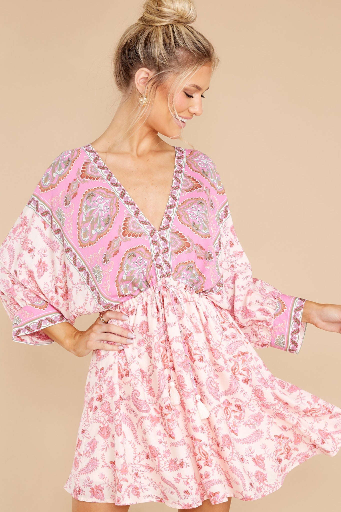 My Heart's Calling Pink Multi Print Dress