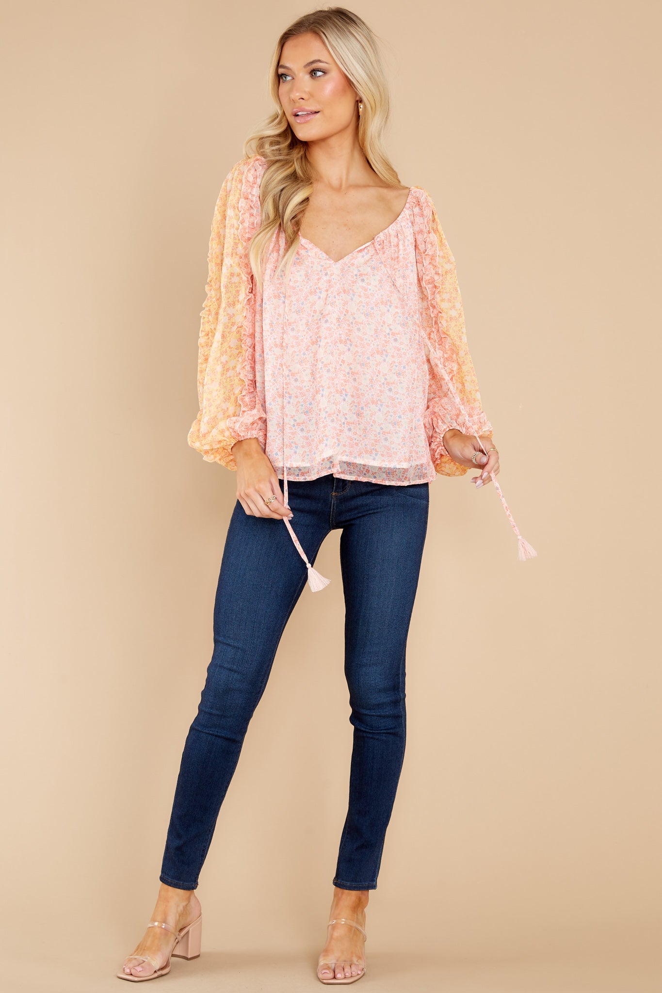 My Heart Blooms Peach And Yellow Floral Top