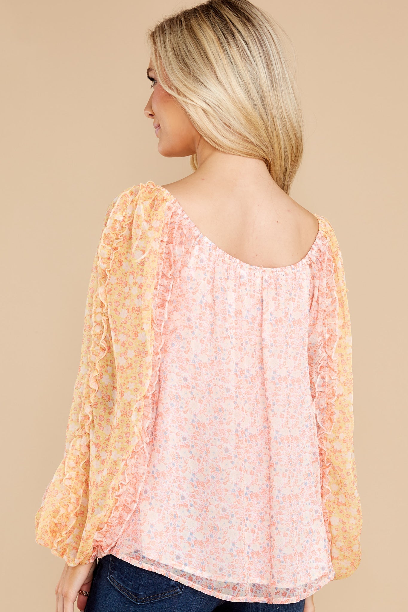 My Heart Blooms Peach And Yellow Floral Top