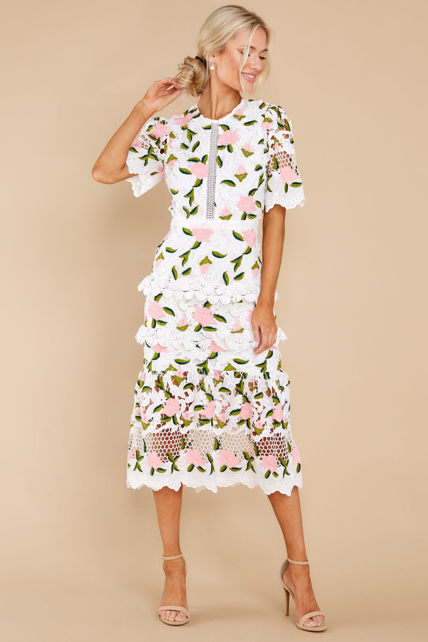 All I Wanted Pink Floral Lace Midi Dress