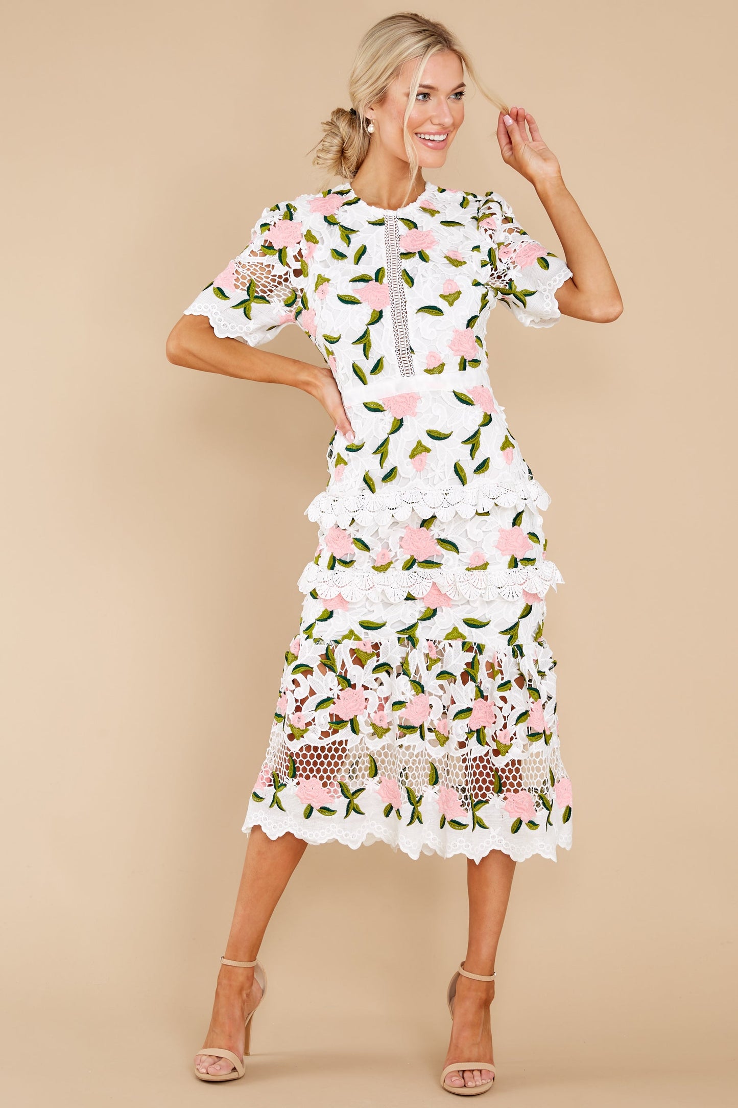 All I Wanted Pink Floral Lace Midi Dress