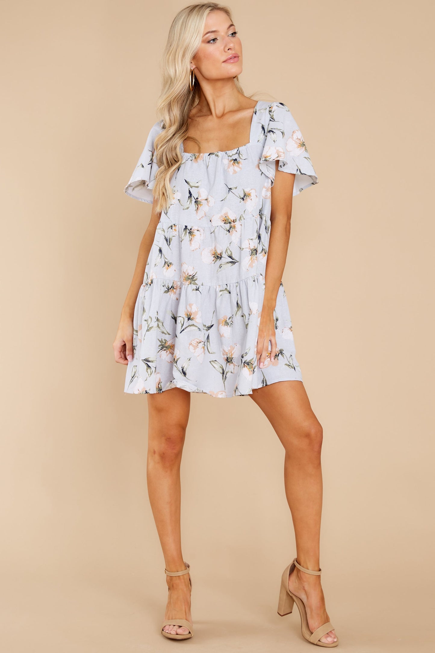 A Minute With You Light Blue Floral Print Dress