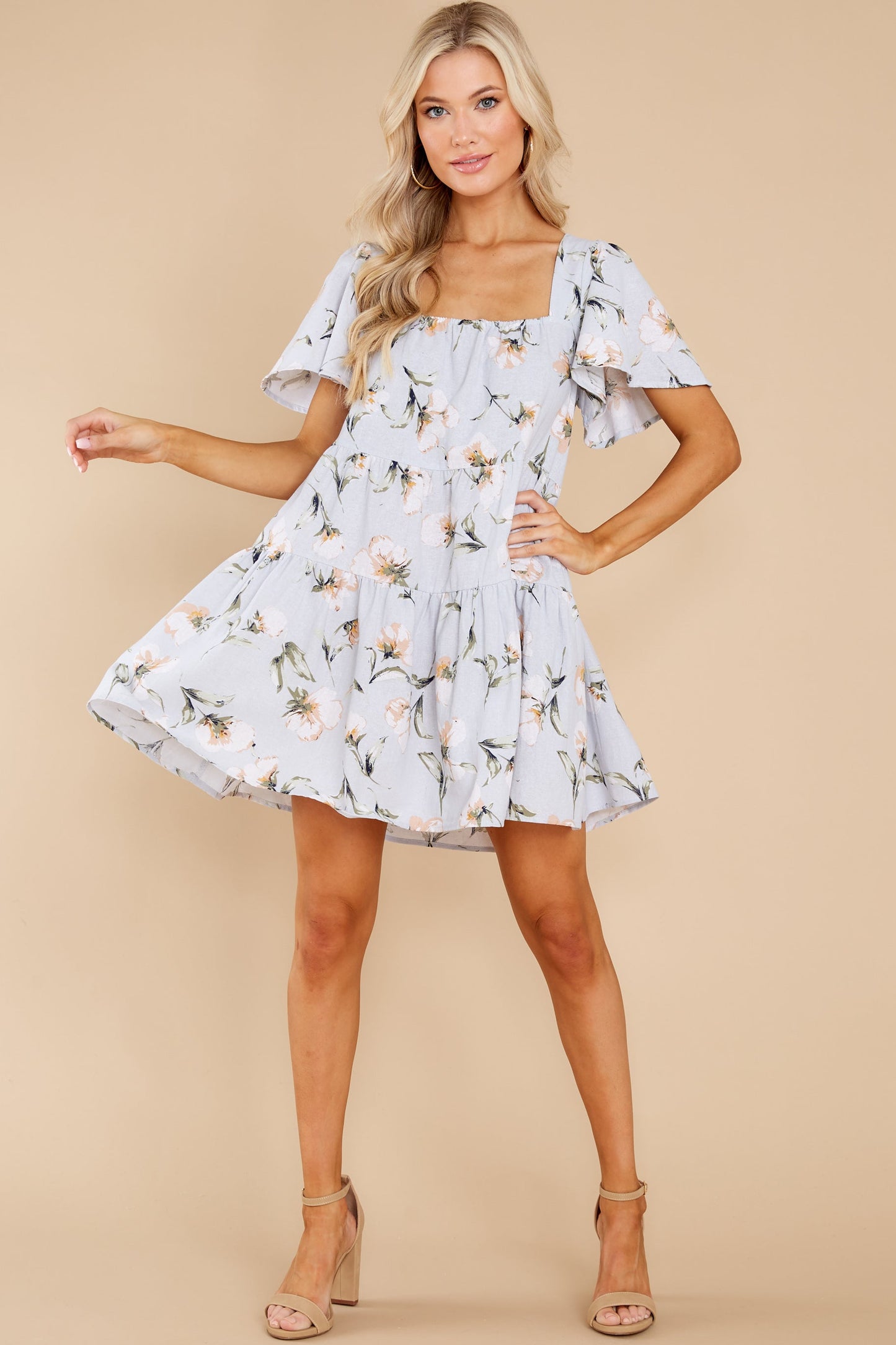 A Minute With You Light Blue Floral Print Dress