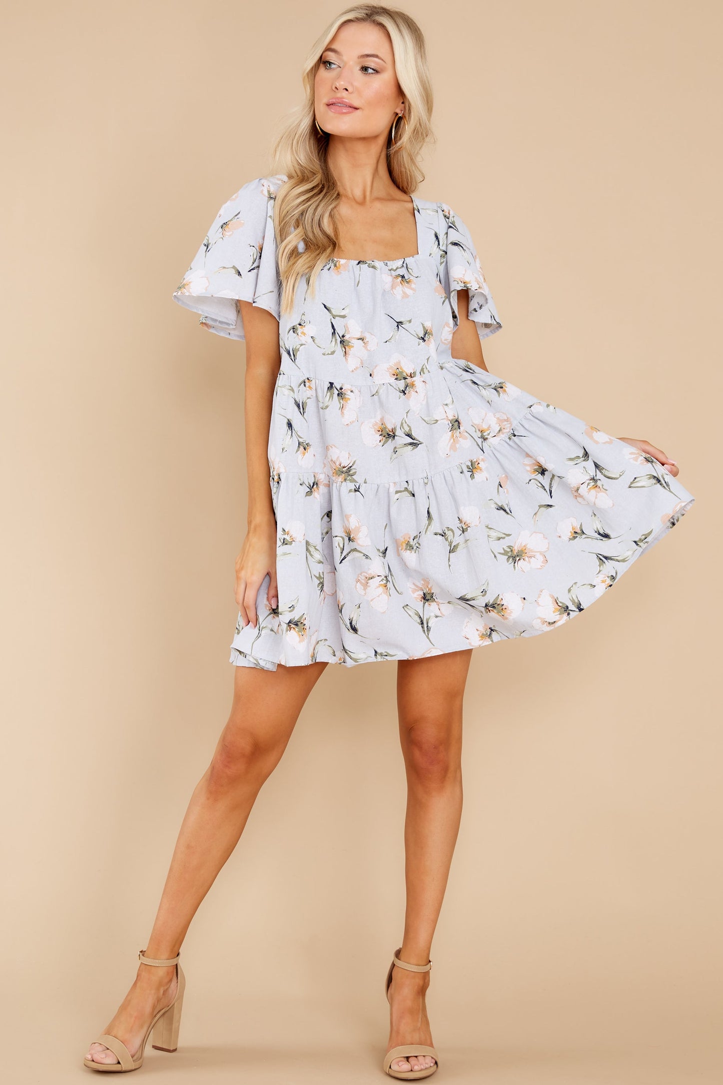 A Minute With You Light Blue Floral Print Dress