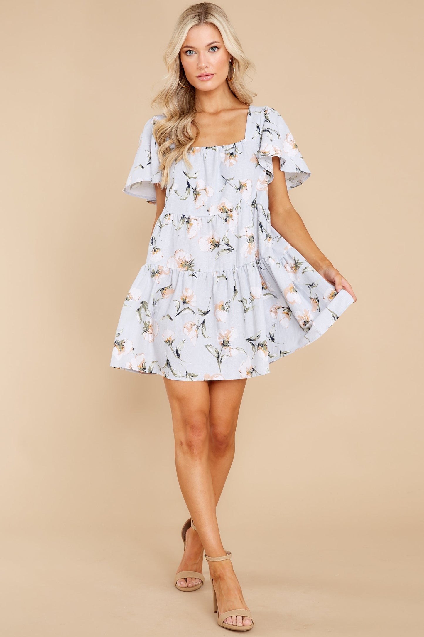 A Minute With You Light Blue Floral Print Dress