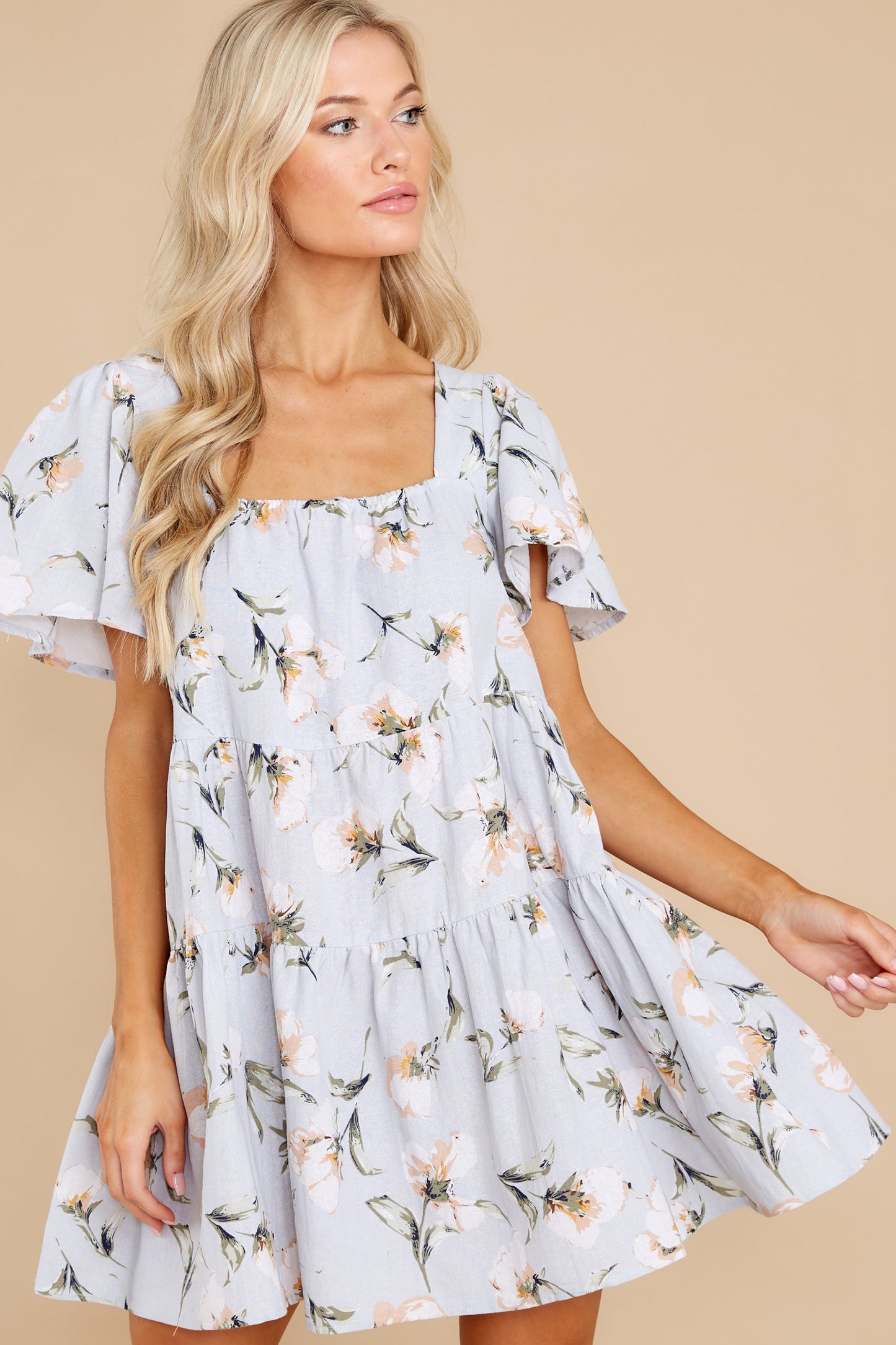 A Minute With You Light Blue Floral Print Dress