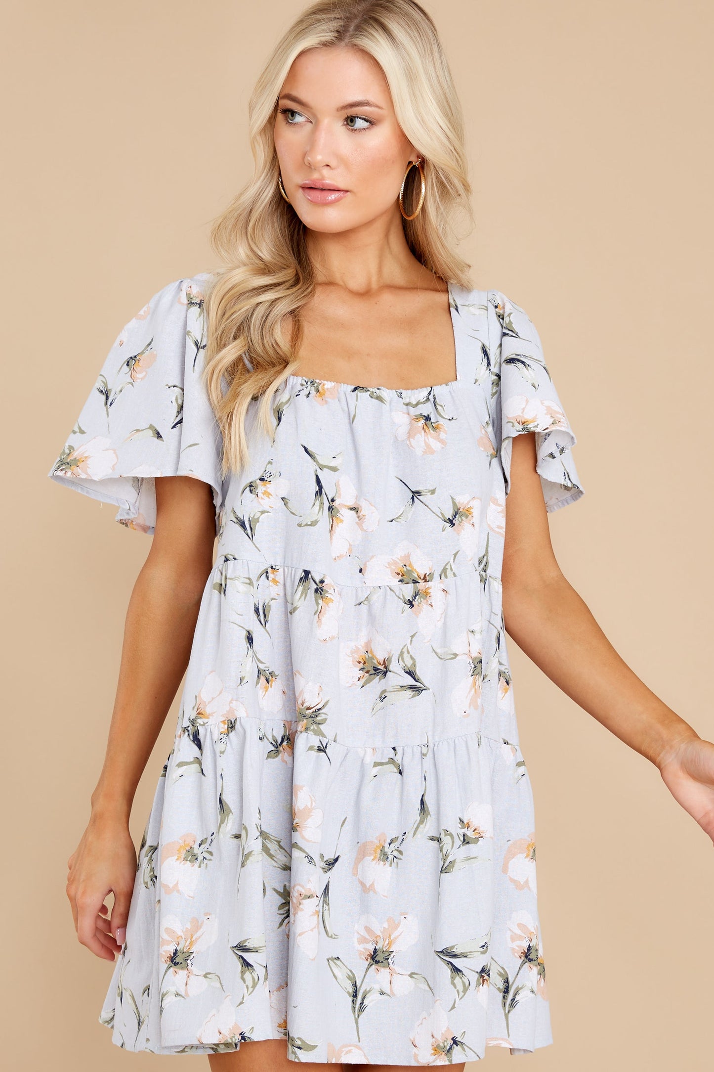 A Minute With You Light Blue Floral Print Dress