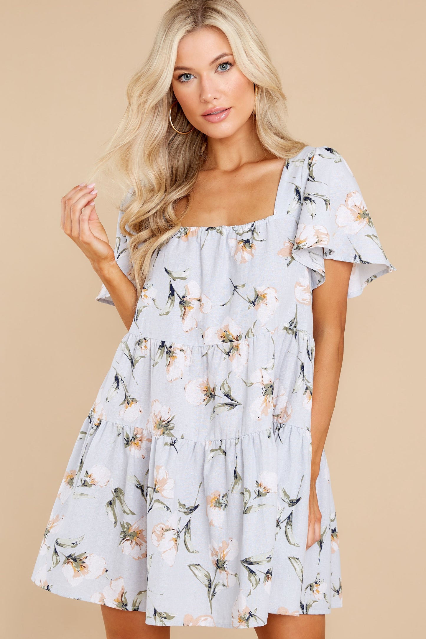 A Minute With You Light Blue Floral Print Dress