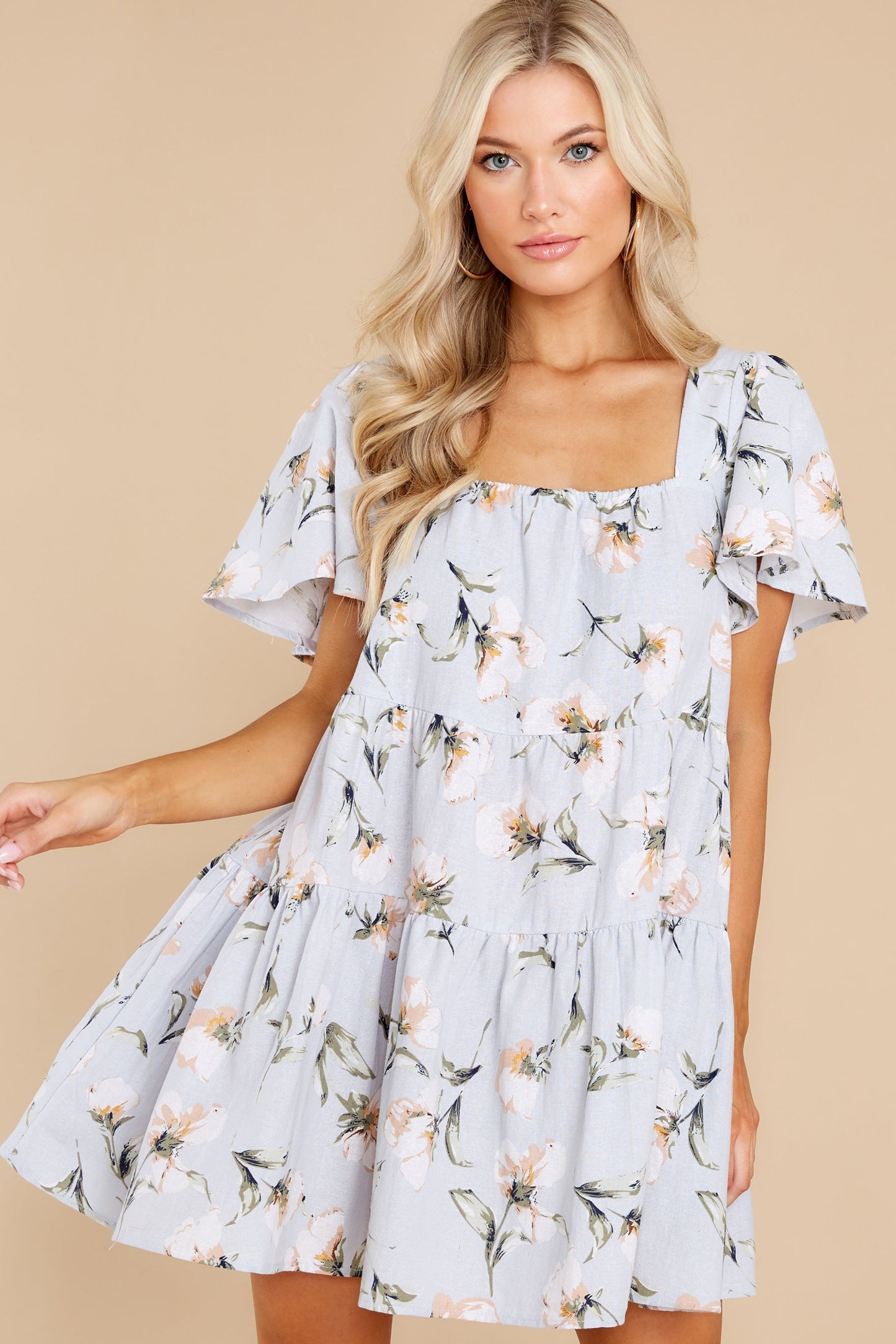 A Minute With You Light Blue Floral Print Dress