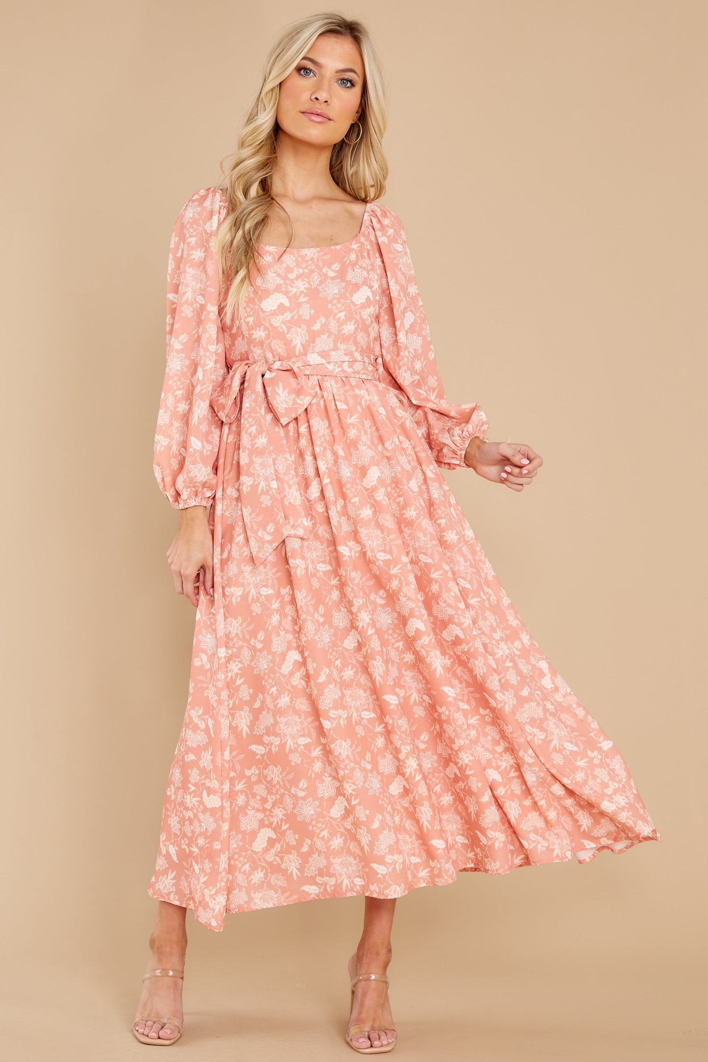 Bright Smiles Peach Floral Print Maxi Dress