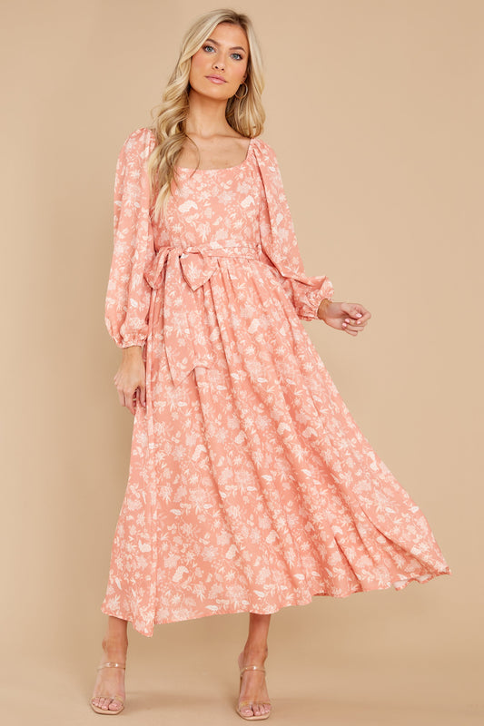 Bright Smiles Peach Floral Print Maxi Dress