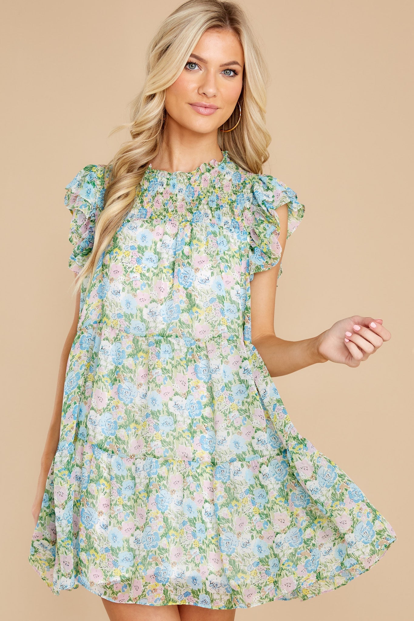 Garden Gate Blue And Green Floral Print Dress