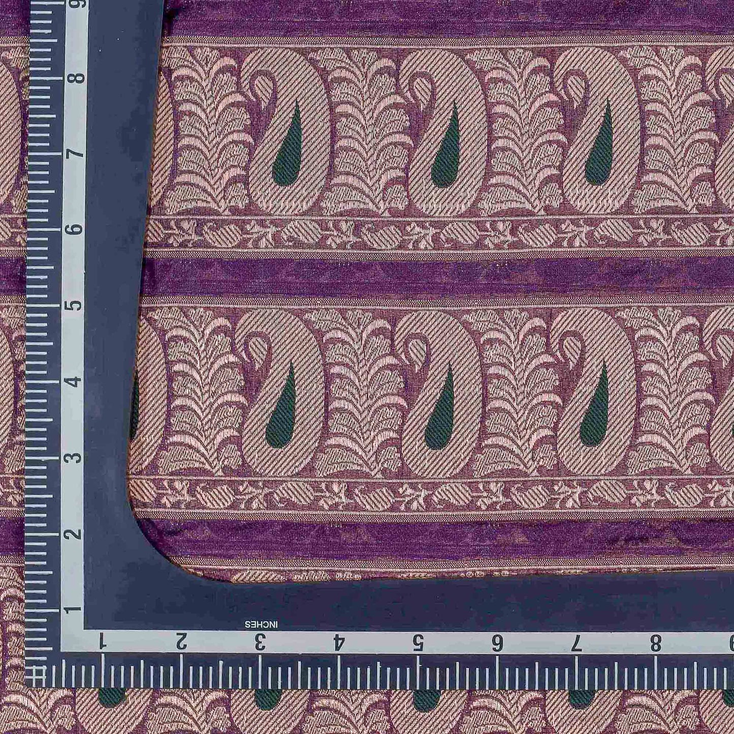 Purple Paisely Pattern Woven Zari Banarasi Fabric