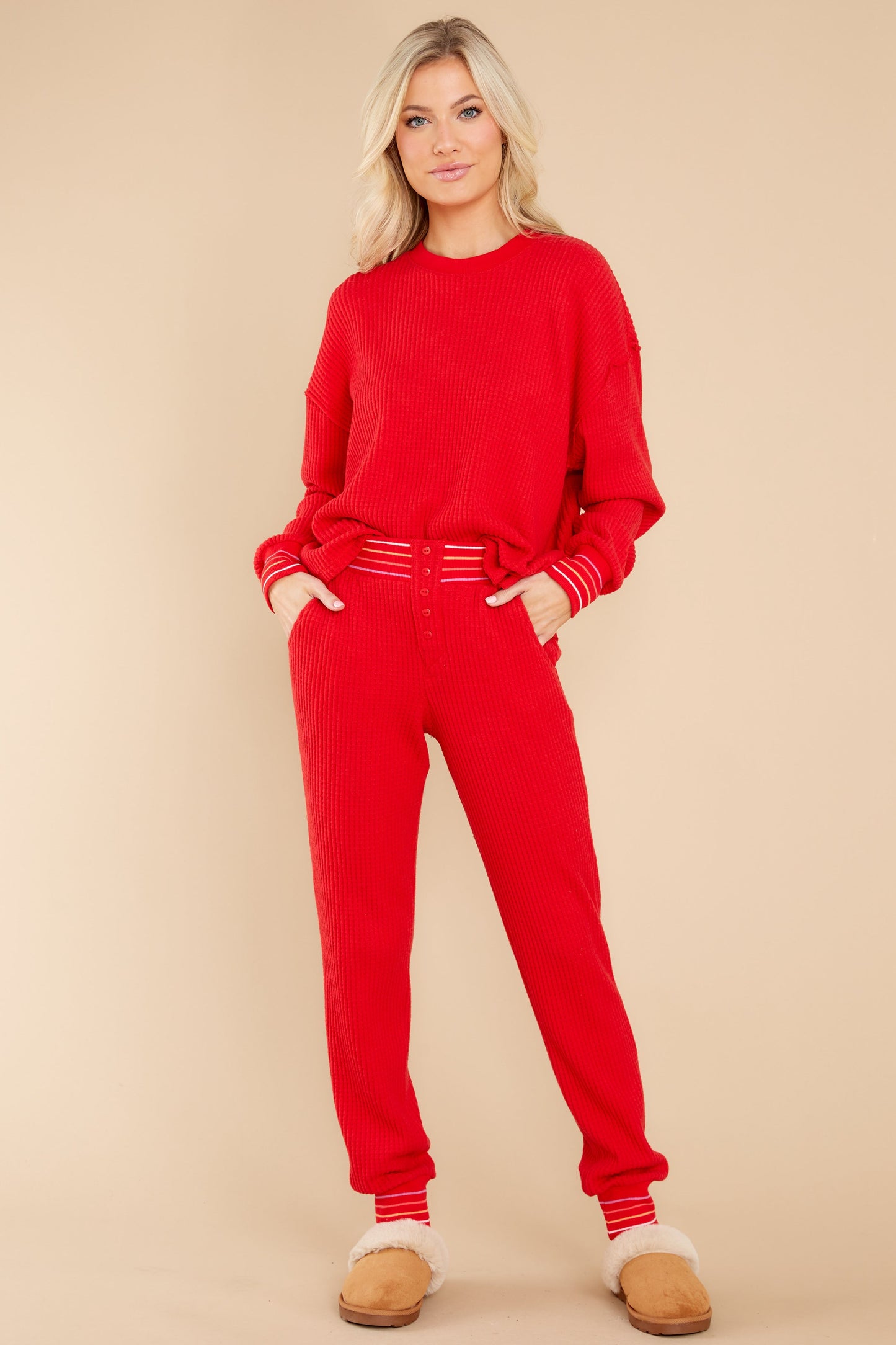 One To One Red Long Sleeve Top