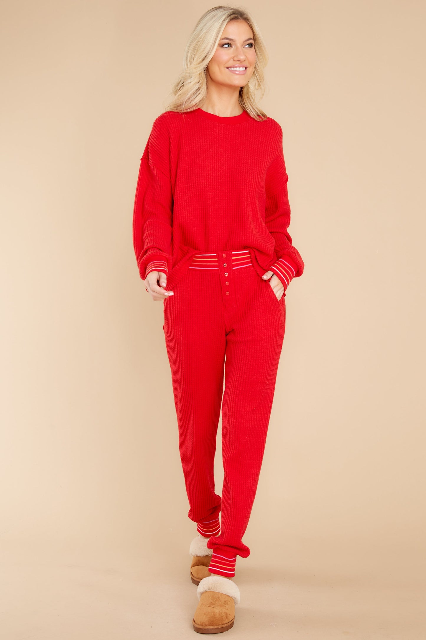 One To One Red Long Sleeve Top
