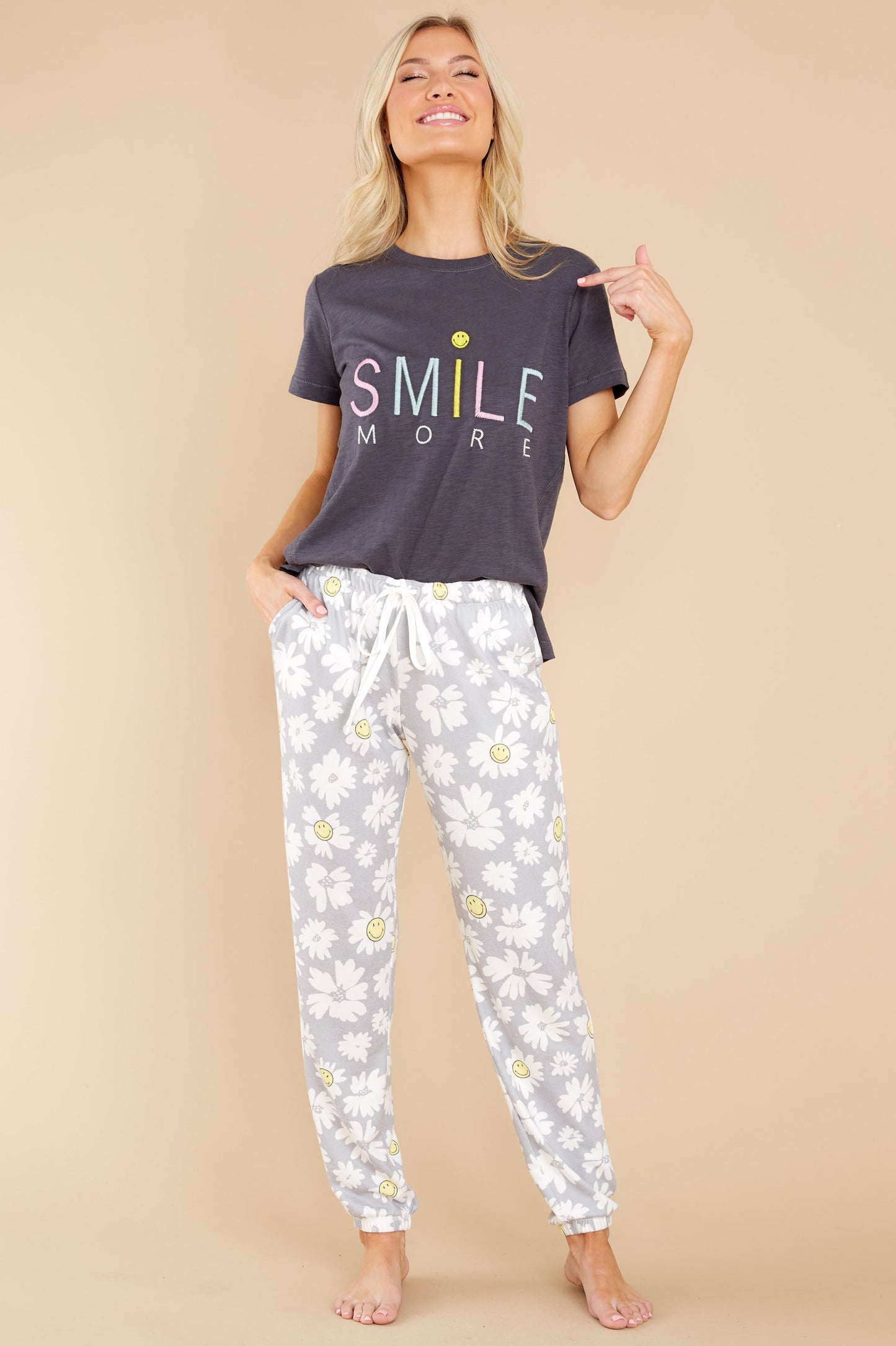 Wear A Smile Grey Print Joggers