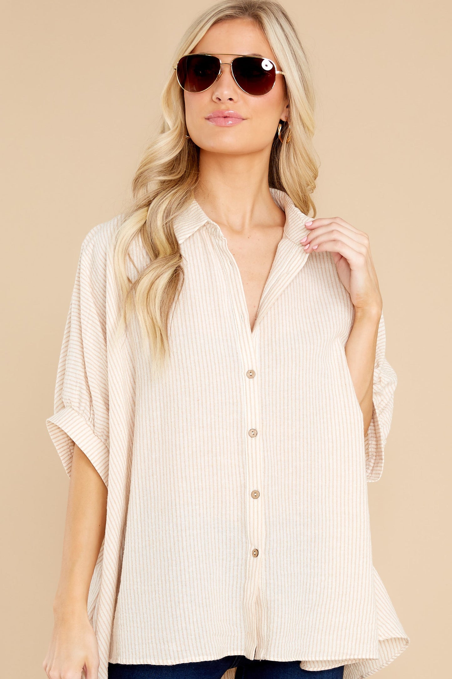 Working Wonders Taupe Stripe Top