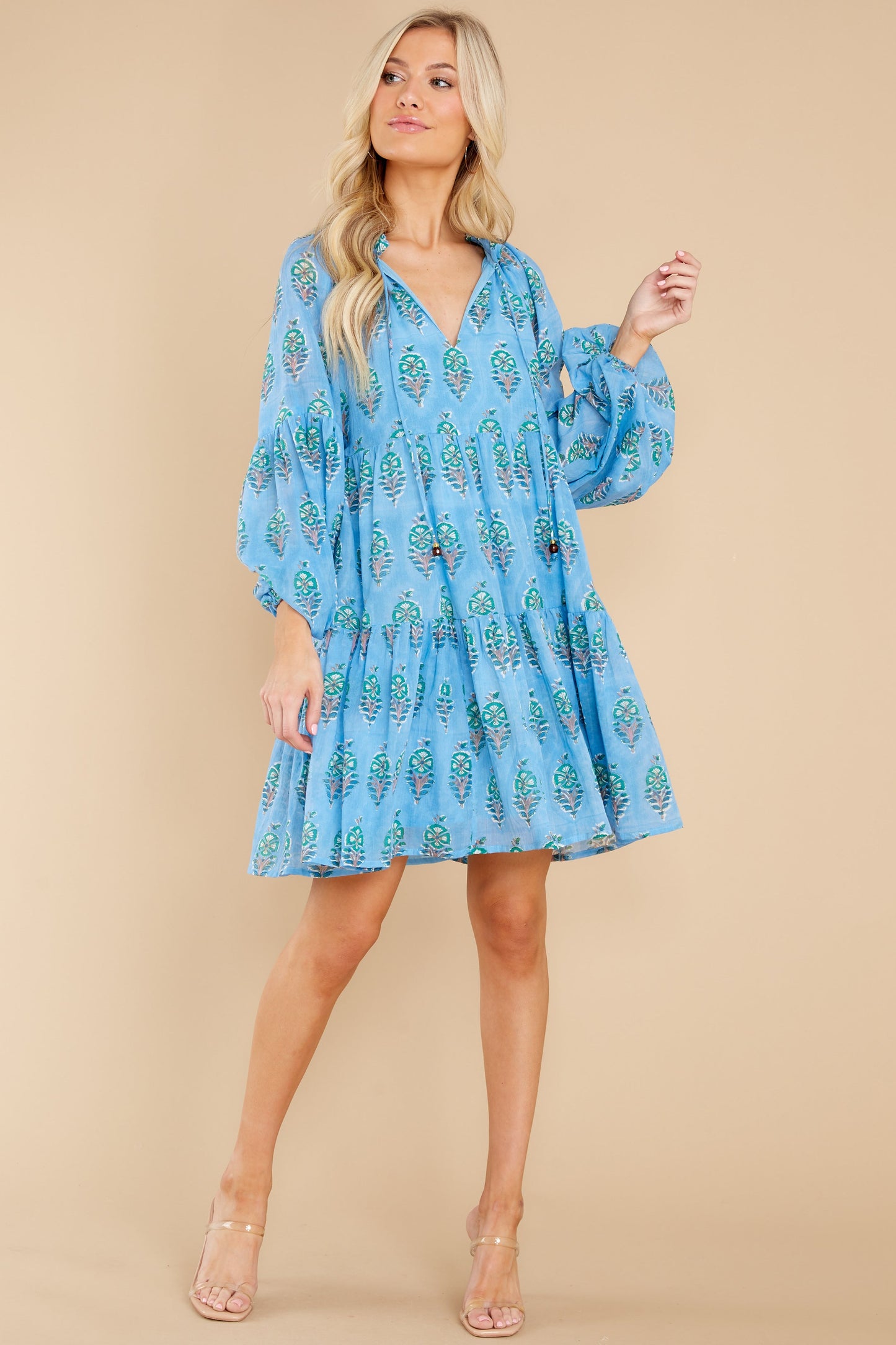 Clover Blue Balloon Sleeve Short Dress