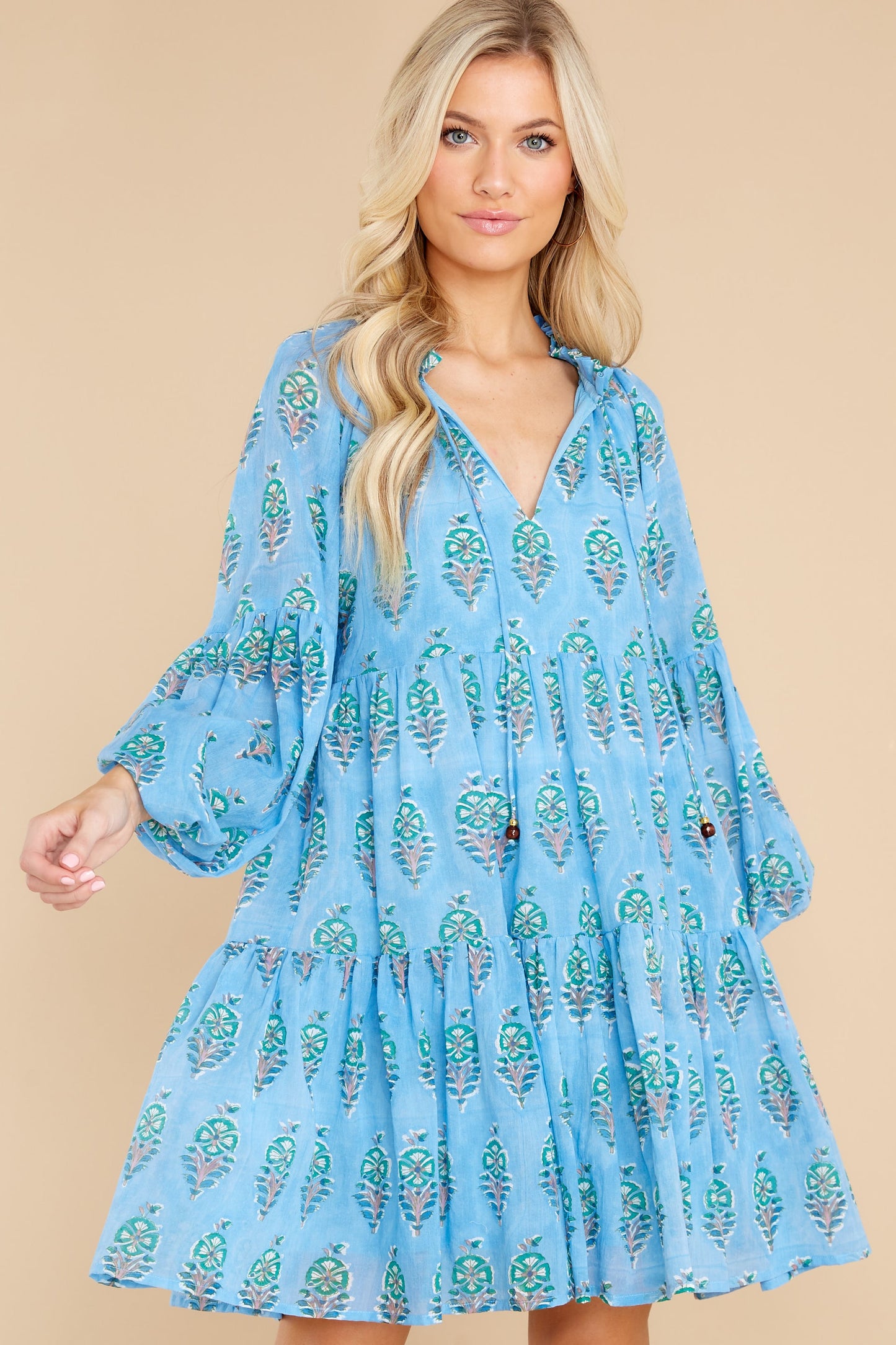 Clover Blue Balloon Sleeve Short Dress